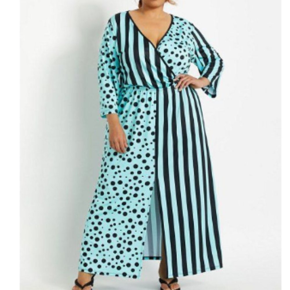Ashley Stewart | Dot Stripe Slit Front Wrap Maxi Dress | Size 26/28